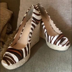 Zebra Faux Fur Peep Toe Shoes